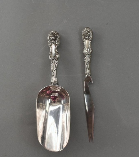 Wallace Fleming Sterling Silver Lion's Head Ice Scoop & Bar Knife