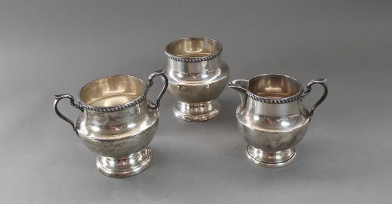Poole Silver Co Sterling Silver Three-Piece Sugar & Creamer Set with Gadroon Border