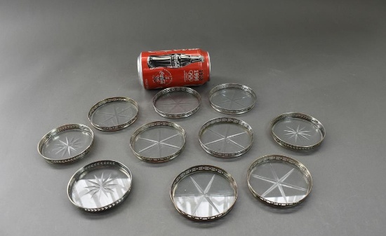 Webster Co Ten Sterling Silver & Glass Coasters