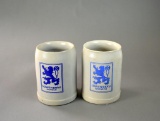 Pair of Lowenbrau Munich Salt Glaze Handmade 0.5L Mugs, Germany