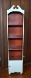 Charming Slender White and Oxblood Bookshelf with Cute Bun Feet