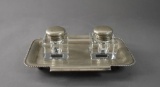 Vintage Silver Plated Ink Stand with Two Inkwells Marked “GFB”