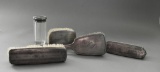 Five Vintage Pieces Sterling Silver Mounted Monogrammed Vanity Brushes & Jar