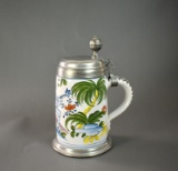 Pewter Mounted Rastal Porcelain Tankard, Hohr-Grenzhausen Germany 1974