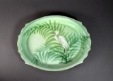 Studio Art Pottery Oval Dish with Snowy Egret Bird Walking in Fronds, Signed