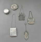 Lot of Six Vintage Silver Ladies Coin Purses & Compacts: Tiffany, Webster, & Others