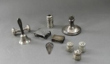 Lot Ten Sterling Silver Misc Pieces: Shakers, Bell, Rattle, Bookmark, & Others