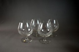 Four Moser Engraved Crystal Brandy Snifters with Etched Game Bird Motif