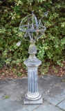Garden Wrought Iron and Concrete Armillary Sphere on Pedestal