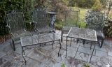 Set of 4 Vintage Wrought Iron Spring Rocker Patio Chairs and Two Matching Tables with Ivy Motif