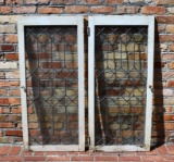 Pair of Vintage Leaded Glass Windows / Doors