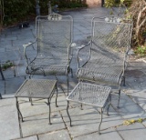 Set of Woodard Briarwood Wrought Iron Patio Spring Rocker Chairs and Two Side Tables