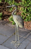 Weathered Metal Heron Bird Patio Decor