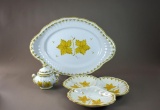 Three Guido Gambone Serving Pieces with Gold Grape Leaves, Italy