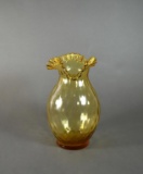 Vintage Fenton or Empoli Honey Amber Diamond Optic Glass Vase w/ Ruffled Top
