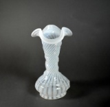 Fenton Spiral Optic French White Opalescent Spiral Swirl Ruffled Vase