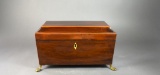 Antique Victorian Rosewood Tea Caddy Box with Lion Mask Handles and Paw Feet