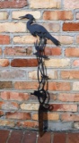Heron With Fish Silhouette Metal Patio Decor