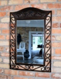 Bronzed Wrought Metal Patio Wall Mirror with Beveled Glass