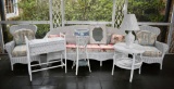 Vintage Set of White Rattan Wicker with Cushions, 8 Pieces