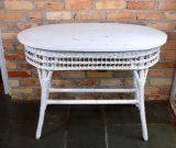 Vintage White Rattan Wicker Oval Side Table