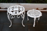 Two White Cast Metal Low Plant Stands