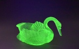 Large 12” Uranium Green Glass Swan Centerpiece Bowl