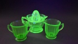 Vintage US Glass Uranium Green Glass Juicer Reamer & Bowl and Sugar & Creamer (Other Maker)