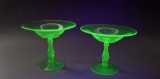 Fostoria Uranium Green Glass Fairfax Compote Pair