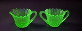 Indiana Glass Uranium Green Depression Glass Sugar & Creamer