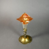 Antique Jack in the Pulpit Carnival Glass Vase with Silver Plate Base