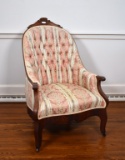 Antique Victorian Mahogany Tufted Spoon Back Armchair