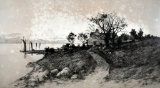 E. Frost / Prost (XIX) Seaside Cottage 1890, Etching, Signed Lower Right