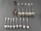 Lot of 14 Monogrammed Sterling Silver Soup & Tea Spoons: Wood & Hughes and W Garrington