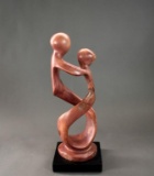 Red Soapstone Hand Carved Intertwined Couple Figurine, Kenya