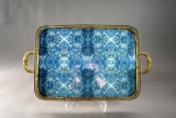 Vintage Marbled Blue Tile Serving Tray