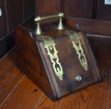 Antique Wood and Brass Coal Bin