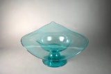 Large Blenko Teal/Azure Freeform Hand Blown Console Bowl