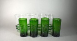 Eight Blenko Crackle Design Glasses: 4 Dimpled Clover Green & 4 Double Ring