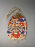 Vintage Breaded Drawstring Purse / Pouch with Fringe
