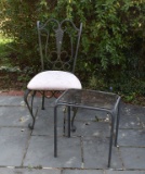 Fancy Ribbed Splat Wrought Iron Patio Chair and Glass Top Side Table