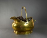 Large Brass Coal Scuttle Bucket with Pine Cones