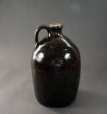 Primitive Dark Brown Glazed Stoneware Whiskey Jug