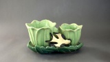 Vintage McCoy Pottery Double Green Tulip Flower Pot Planter