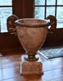 Wonderful Carved Marble and Ormolu Urn with Lion Handles on Marble Base