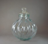 Large Italian Glass Pumpkin-Shaped Canister Apothecary Jar with Lid