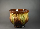 Antique Majolica Jardiniere with Mythological Griffins, Brown & Yellow