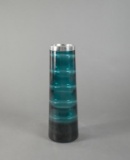 Mid-Century Modern Hand Blown Glass Vase with Sterling Silver Rim