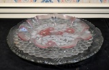 Three Very Large Vintage Pressed Glass Punch or Serving Trays