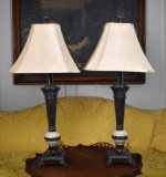 Pair of Bronze Finish Lamps with Dolphin Feet